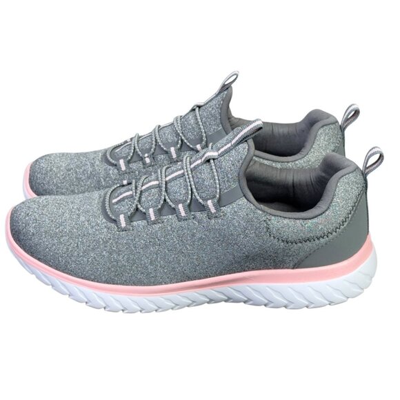 Athletic Works Bungee Slip On Sneakers Womens 7.5 Gray Pink Shoes Memory Foam - Picture 1 of 12